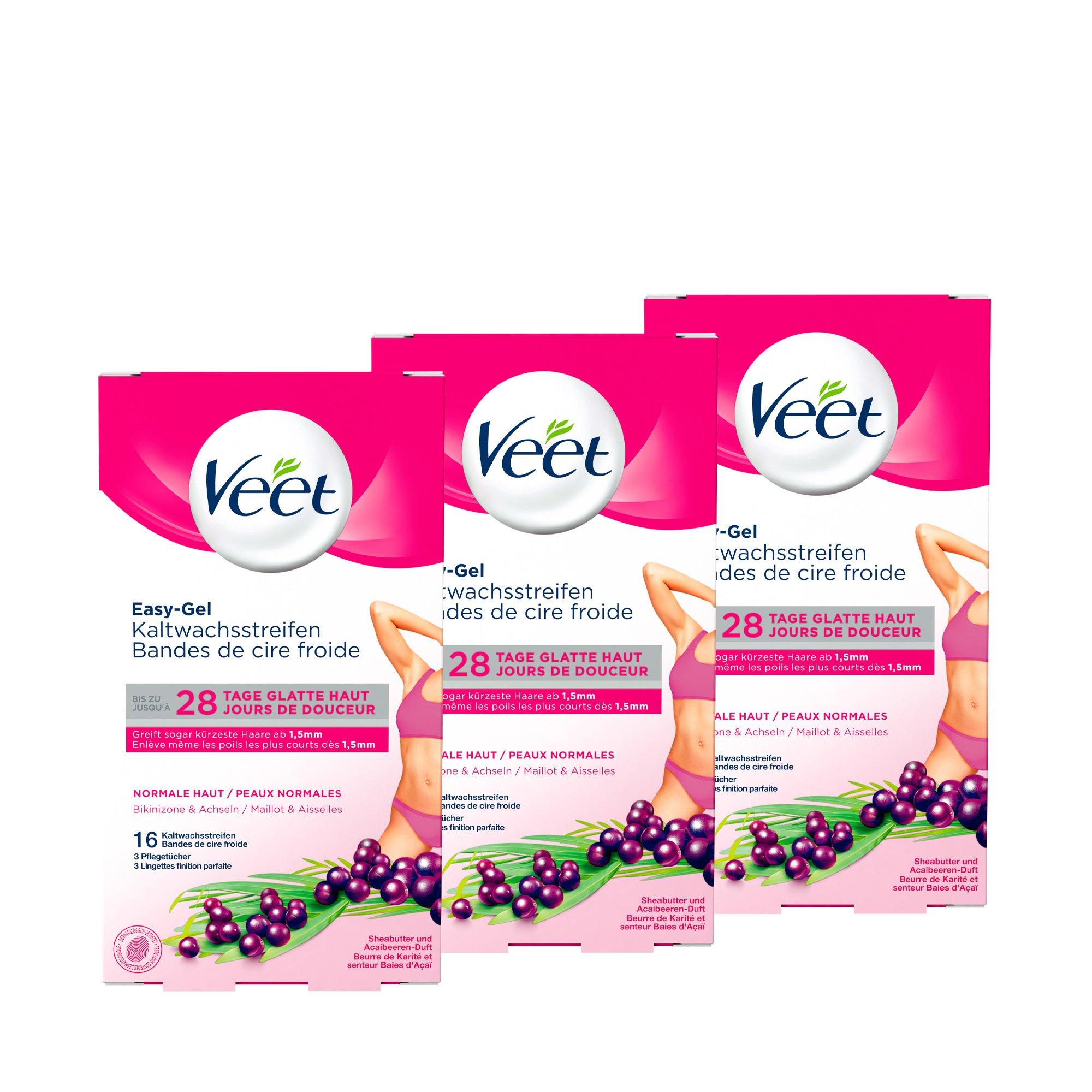 Veet Easy-Gel - Normale Haut - Achseln & Bikini Kaltwachsstreifen normale Haut Bikini & Achseln TRIO Packung 
