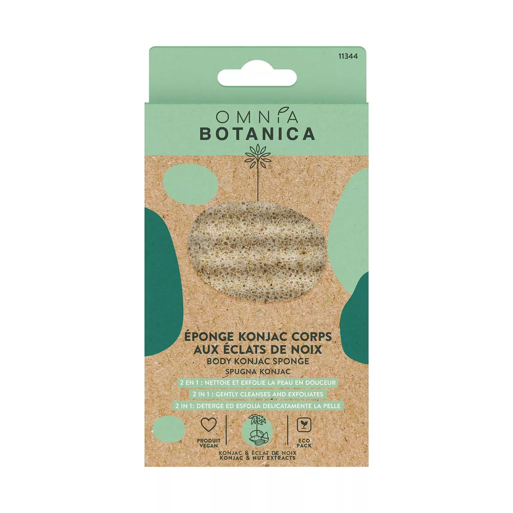 Omnia Botanica - Konjac-Körperschwamm mit Nussextrakten, Konjac Körperschwamm Nussextrakt, 1 Stück