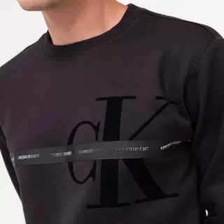 Calvin Klein Jeans Sweatjacke mit Kapuze MONOGRAM FLOCK TAPE CREW NECK Schwarz