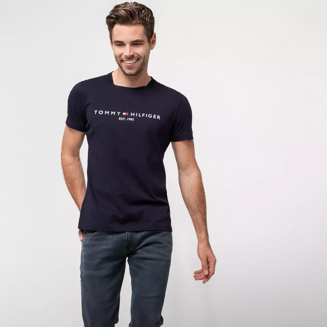 Tommy Hilfiger pour homme. MW0MW11465 T-shirt avec logo bleu marine (XL), Noir, Casuel, Coton, Manche courte, Le coton biologique, Durable