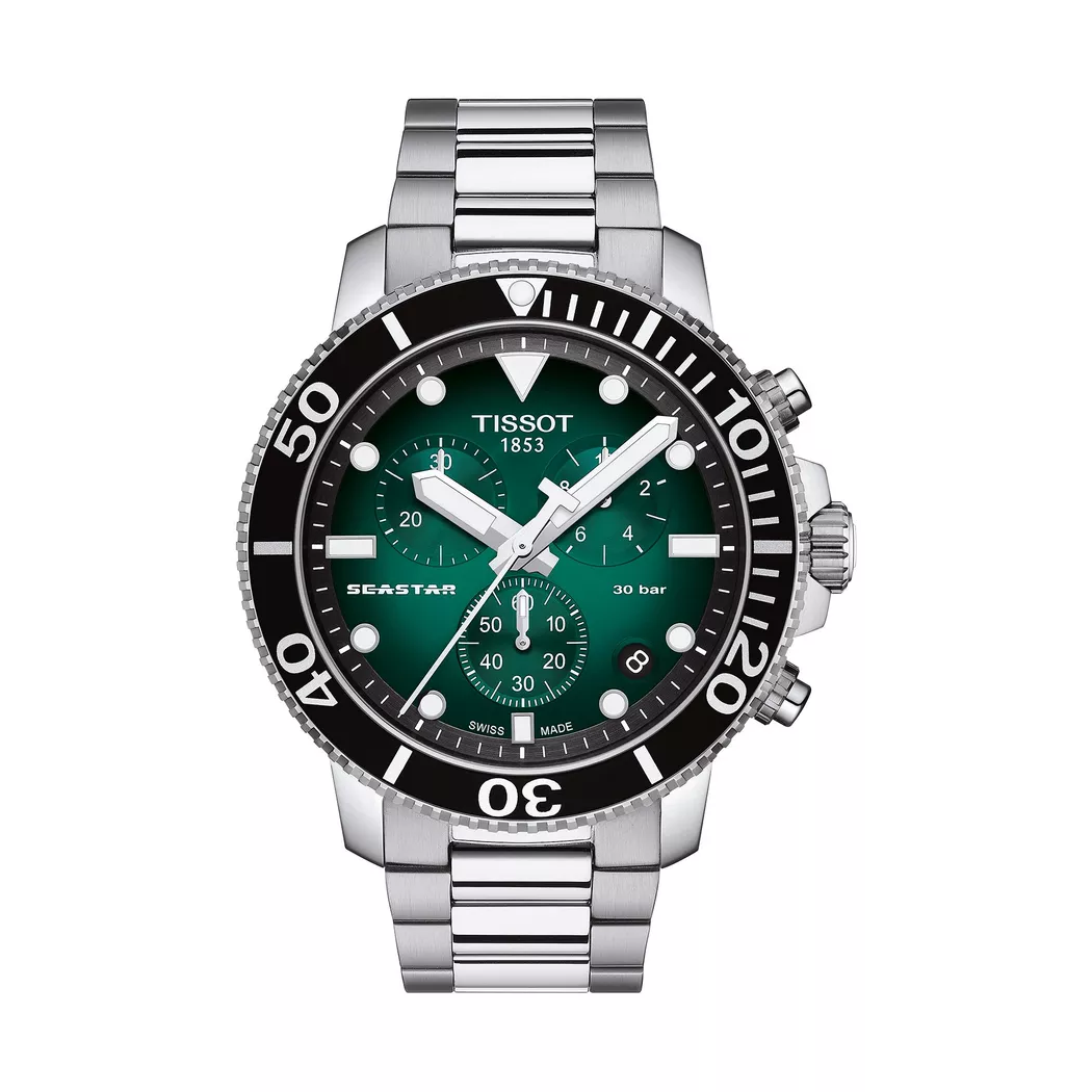 Tissot Seastar 1000 Chronograph Green Dial Steel Men's Watch black  male