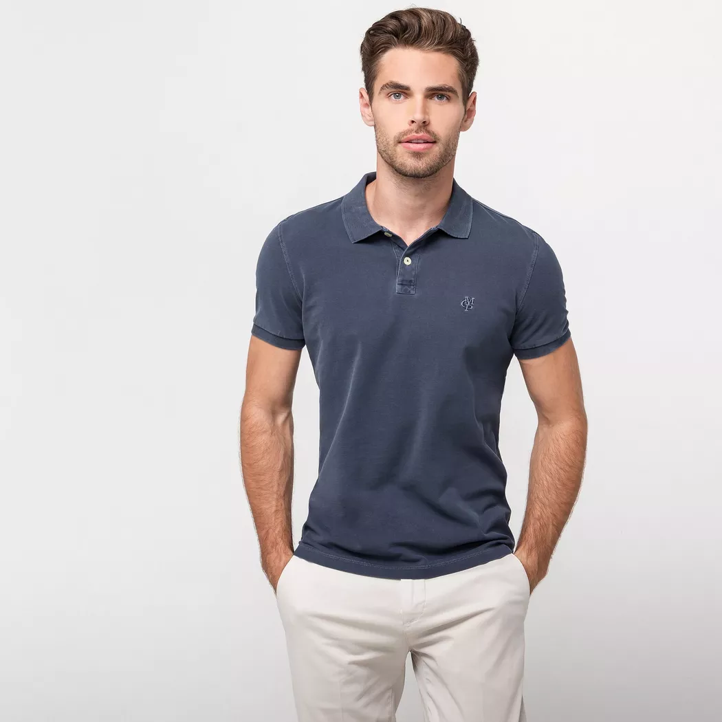Poloshirt MARC O'POLO, Herren, Gr. XL (54), blau (marine), Piqué, Obermaterial: 100% Baumwolle, regular fit hüftlang, Flachstrickbündchen, Shirts, mit dezenter Logostickerei