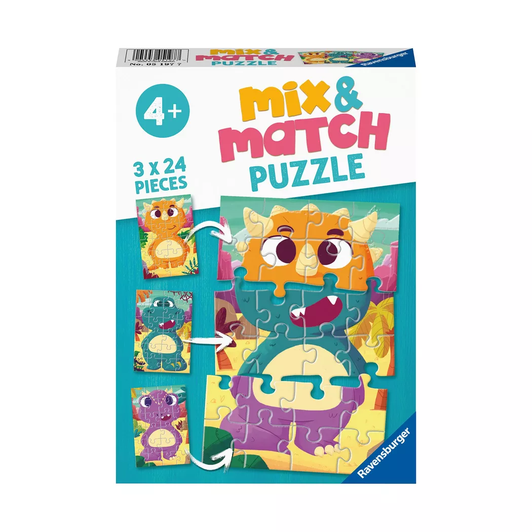 Ravensburger - Mix & March niedliche Dinos, 3 x 24 Teile, Multicolor