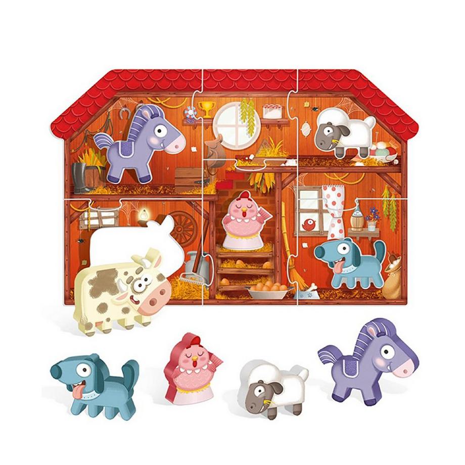 HEADU  Montessori La mia prima fattoria puzzle di legno con 5 figure 
