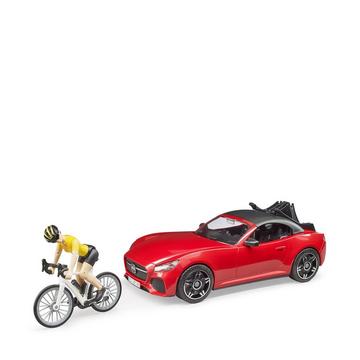 Roadster mit Rennrad und Radfahrer
