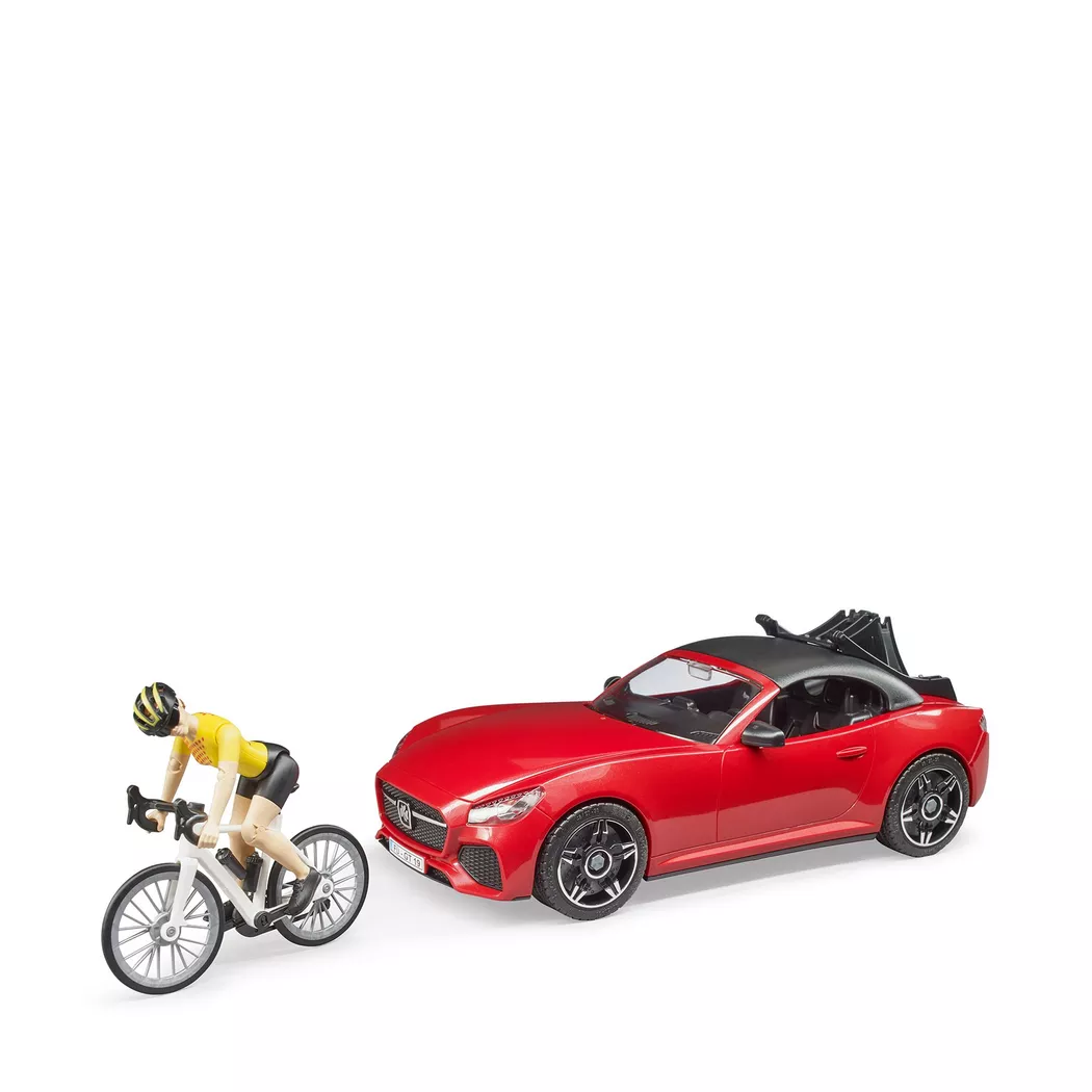 Bruder Roadster Red With Cyclist - 1/16 Scale