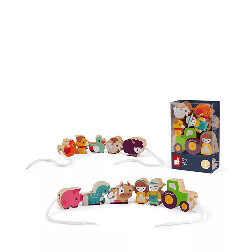 Janod - Perles à enfiler ferme, Multicolor