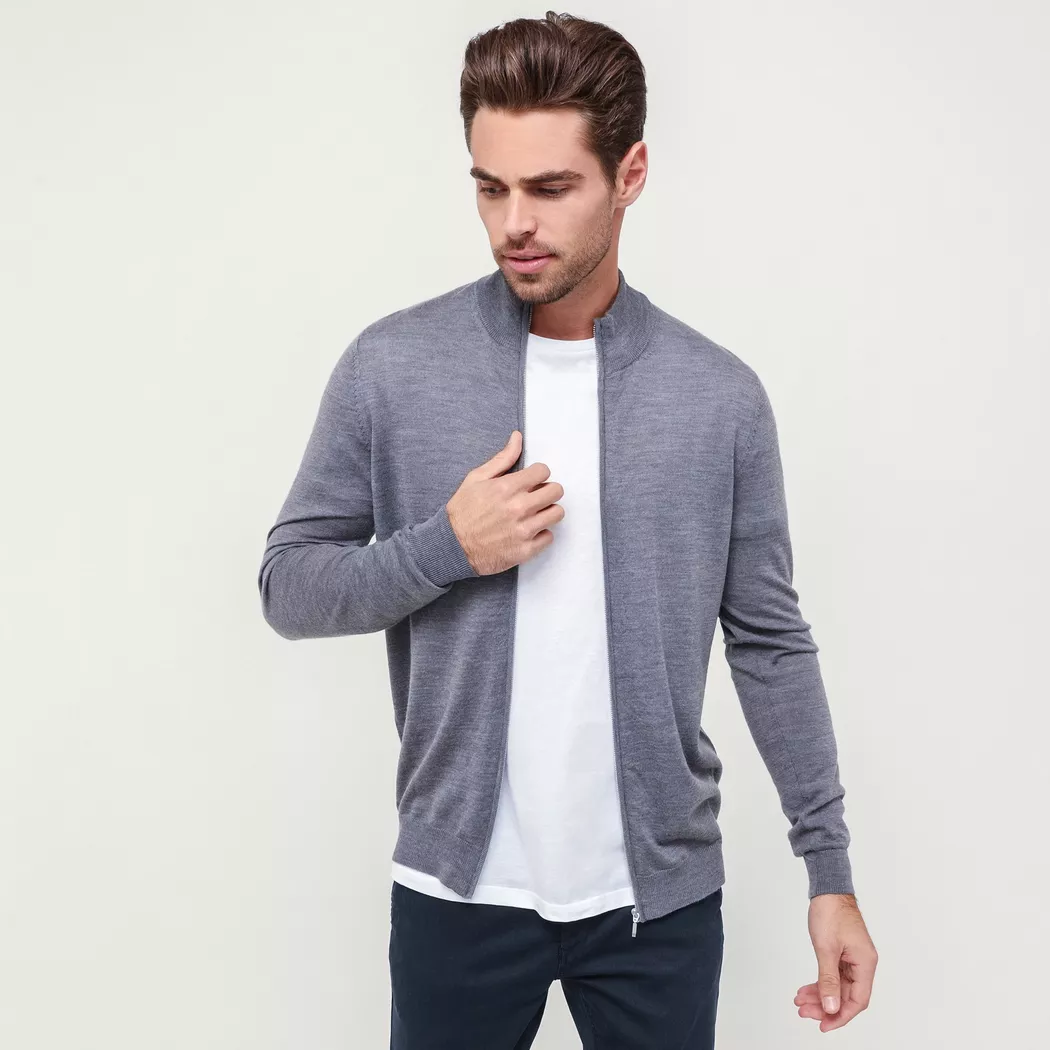Manor Man - Kurze Strickjacke, für Herren, Grau Melange, Größe M