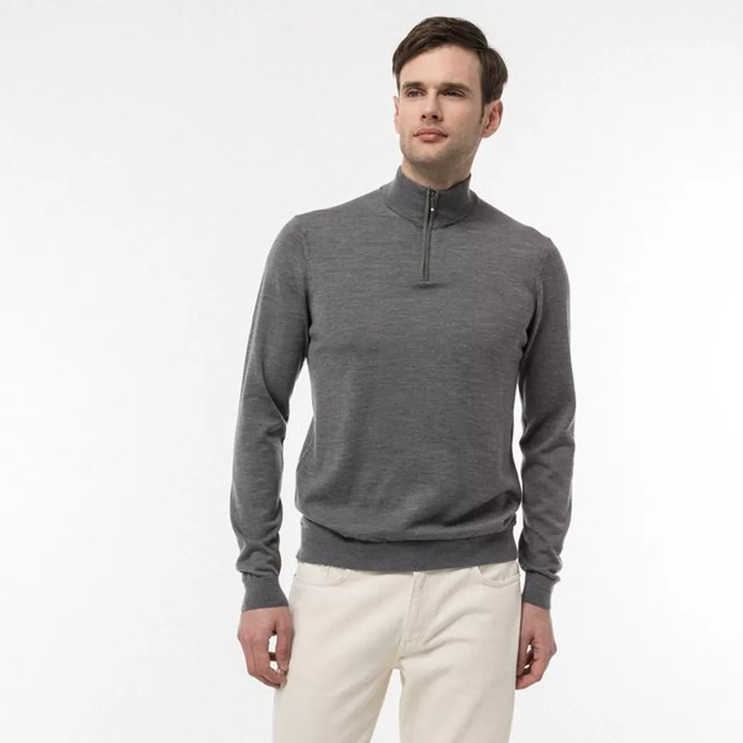 Manor Man - Pullover, Stehkragen, für Herren, Grau Melange, Größe L