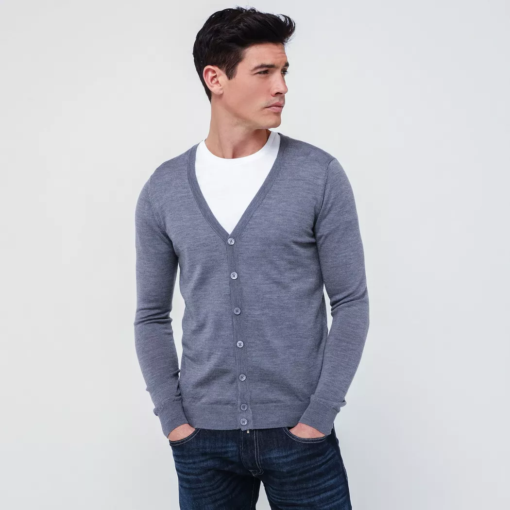Manor Man - Kurze Strickjacke, für Herren, Grau Melange, Größe M