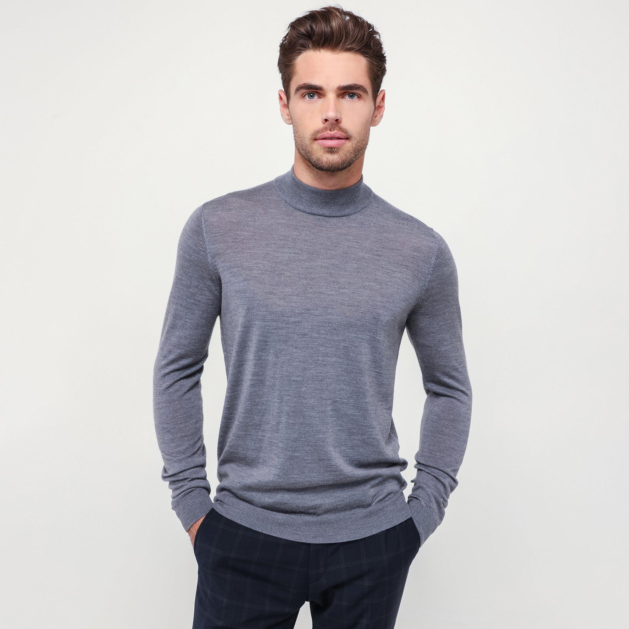 Manor Man Mock Neck, Merino Maglione, collo alla coreana 