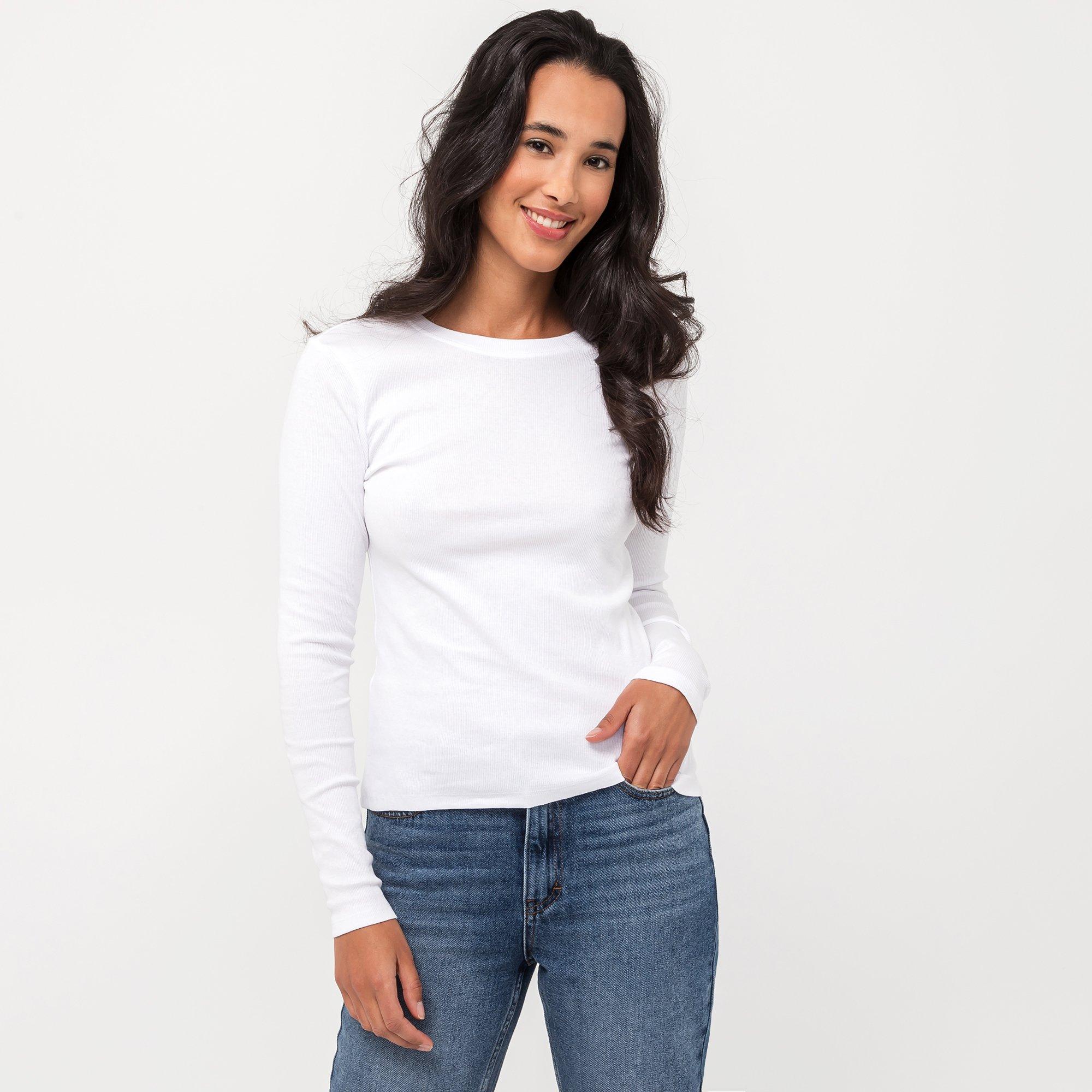Image of T-shirt, Langarm Damen Weiss XL