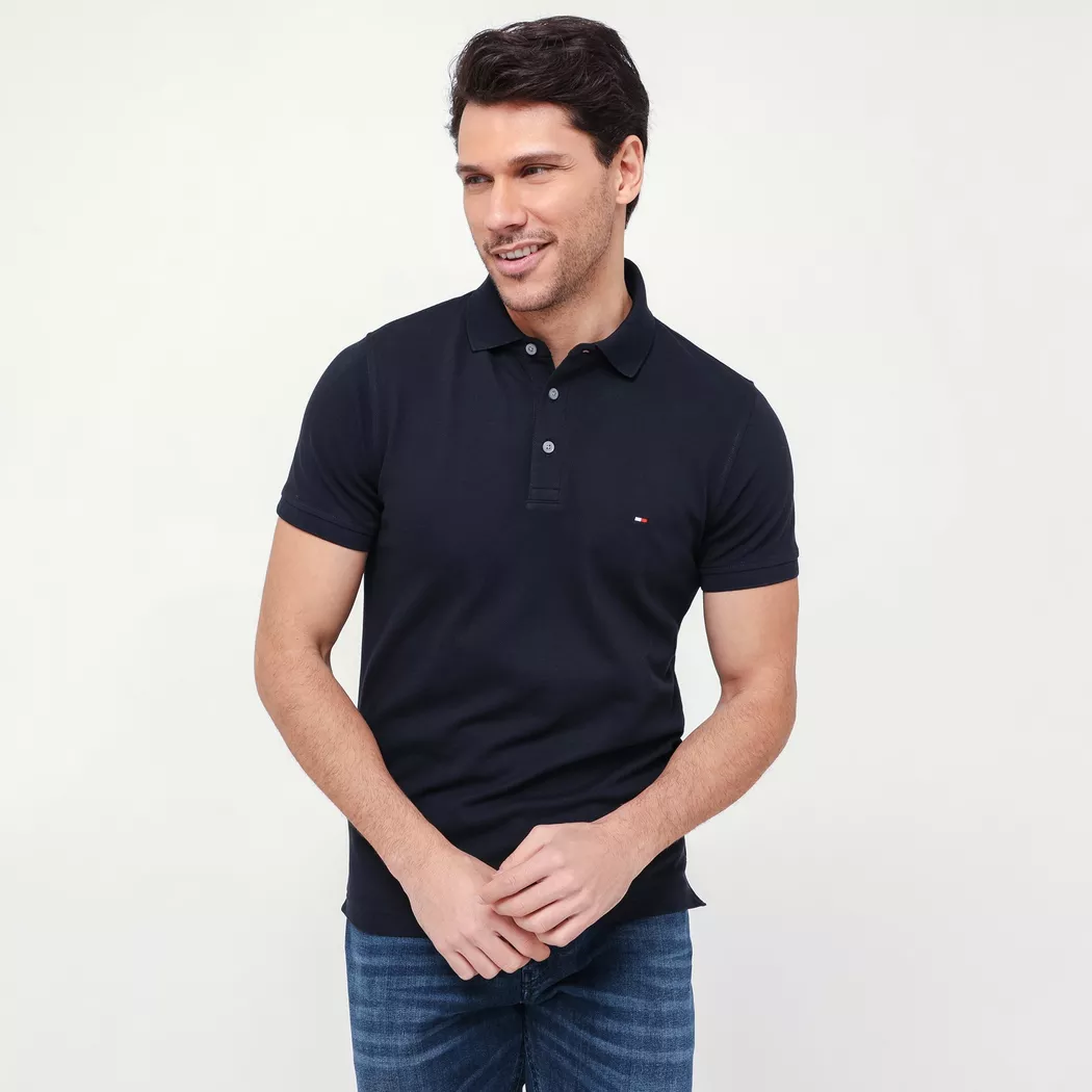 Tommy Hilfiger pour homme. MW0MW17771 1985 Collection polo slim fit marine (XL), Casuel, Manche courte, Le coton biologique, Durable