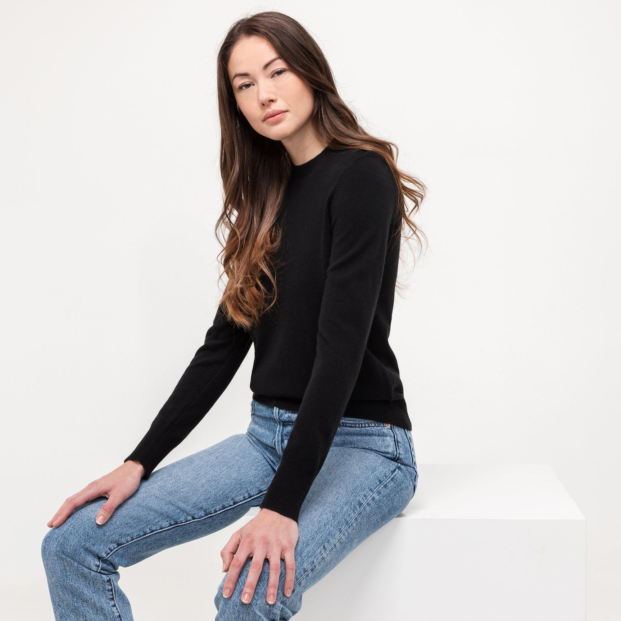 Image of Bio-cashmere Pullover, Rundhals Damen Black XS