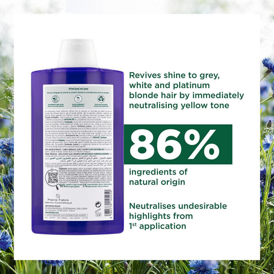 KLORANE BIO-Kornblume Anti-Gelbstich Shampoo 
