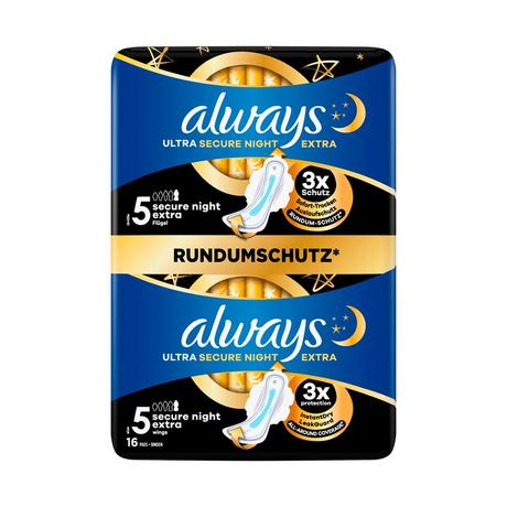 always Ultra Secure Night Extra mit Flügeln BigPack Serviettes hygiéniques Secure Night Extra 