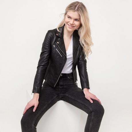 Manor Woman Giacca Corta in Pelle Stile Biker  