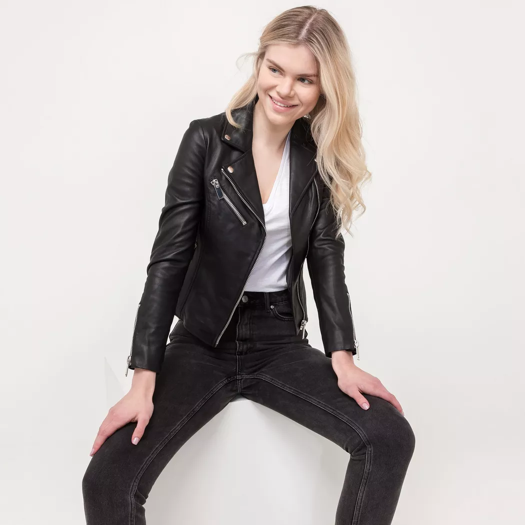 Manor Woman - Lederjacke, kurz, für Damen, Black, Größe 34