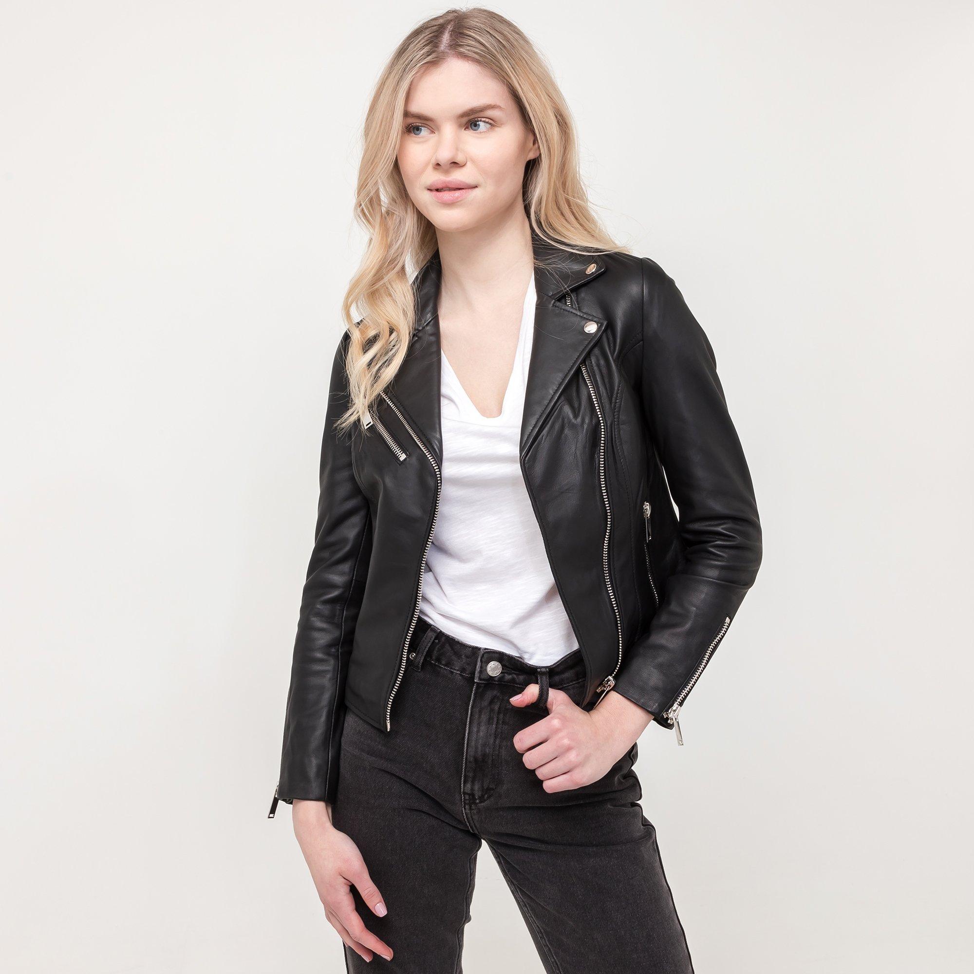 Manor Woman Giacca Corta in Pelle Stile Biker  