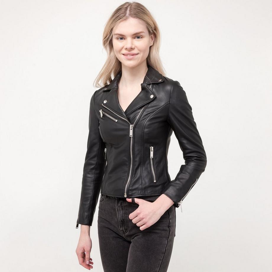 Manor Woman Giacca Corta in Pelle Stile Biker  