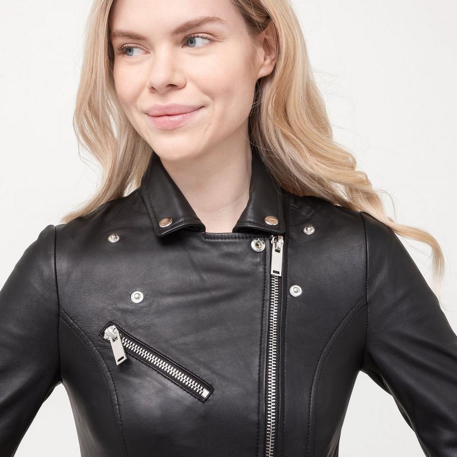 Manor Woman Giacca Corta in Pelle Stile Biker  