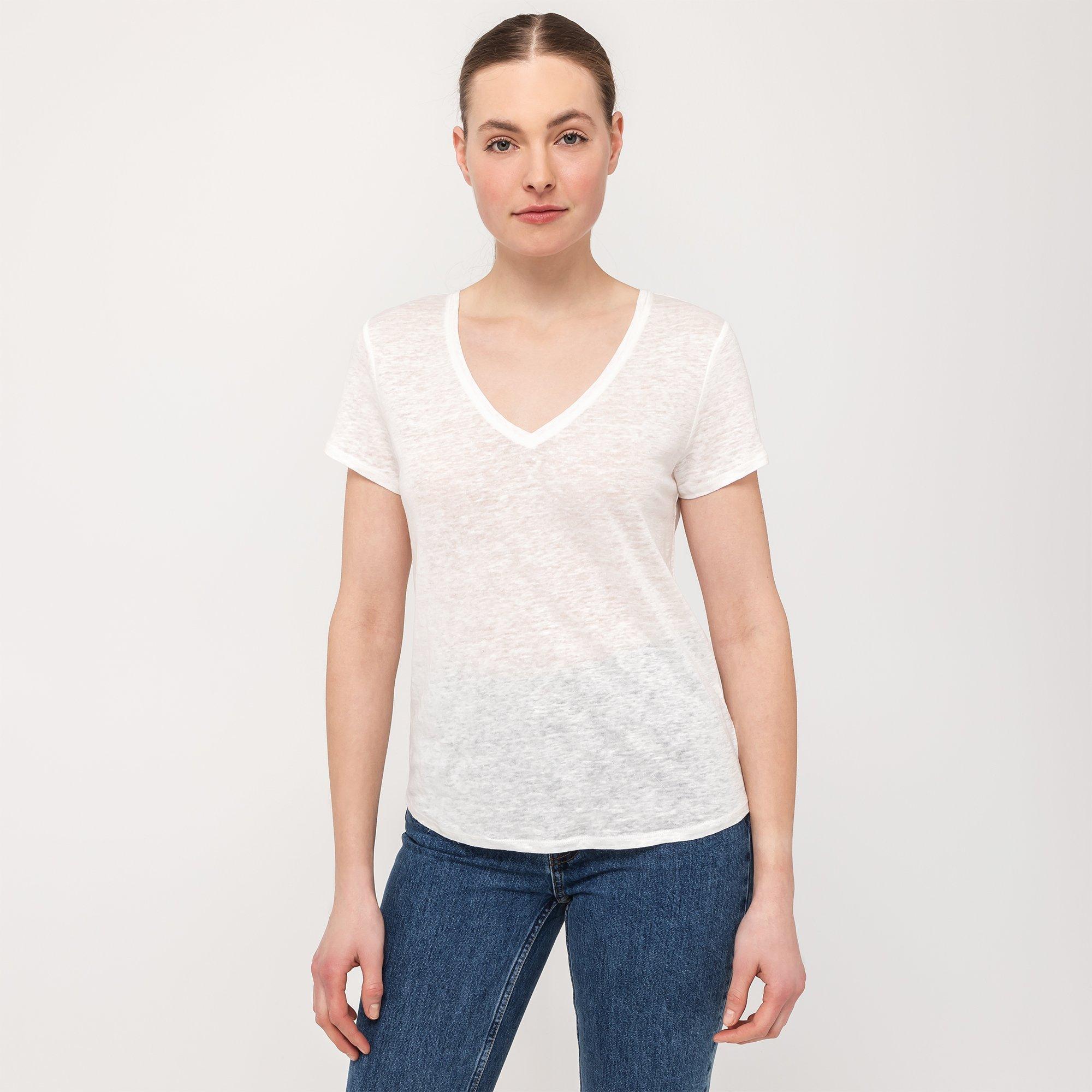 Image of T-shirt, V-neck, Kurzarm Damen Ecru XL