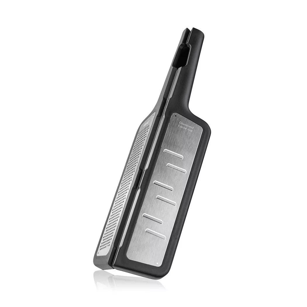 Multireibe GEFU "RAFINO", silber (silberfarben, schwarz), B:12cm L:29,5cm T:2cm, Edelstahl, Kunststoff, Küchenreiben, ideal für Parmesan, Gewürze oder Ingwer