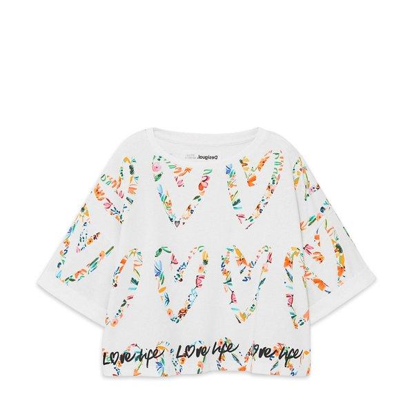 T-shirt Donna Desigual Amore - Maglietta A Maniche Corte, Cotone, Nera, Vestibilità Comoda