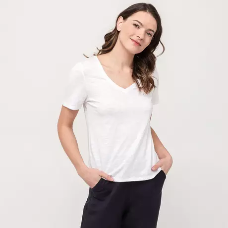 Manor Woman  T-shirt con scollo a V, manica corta Bianco