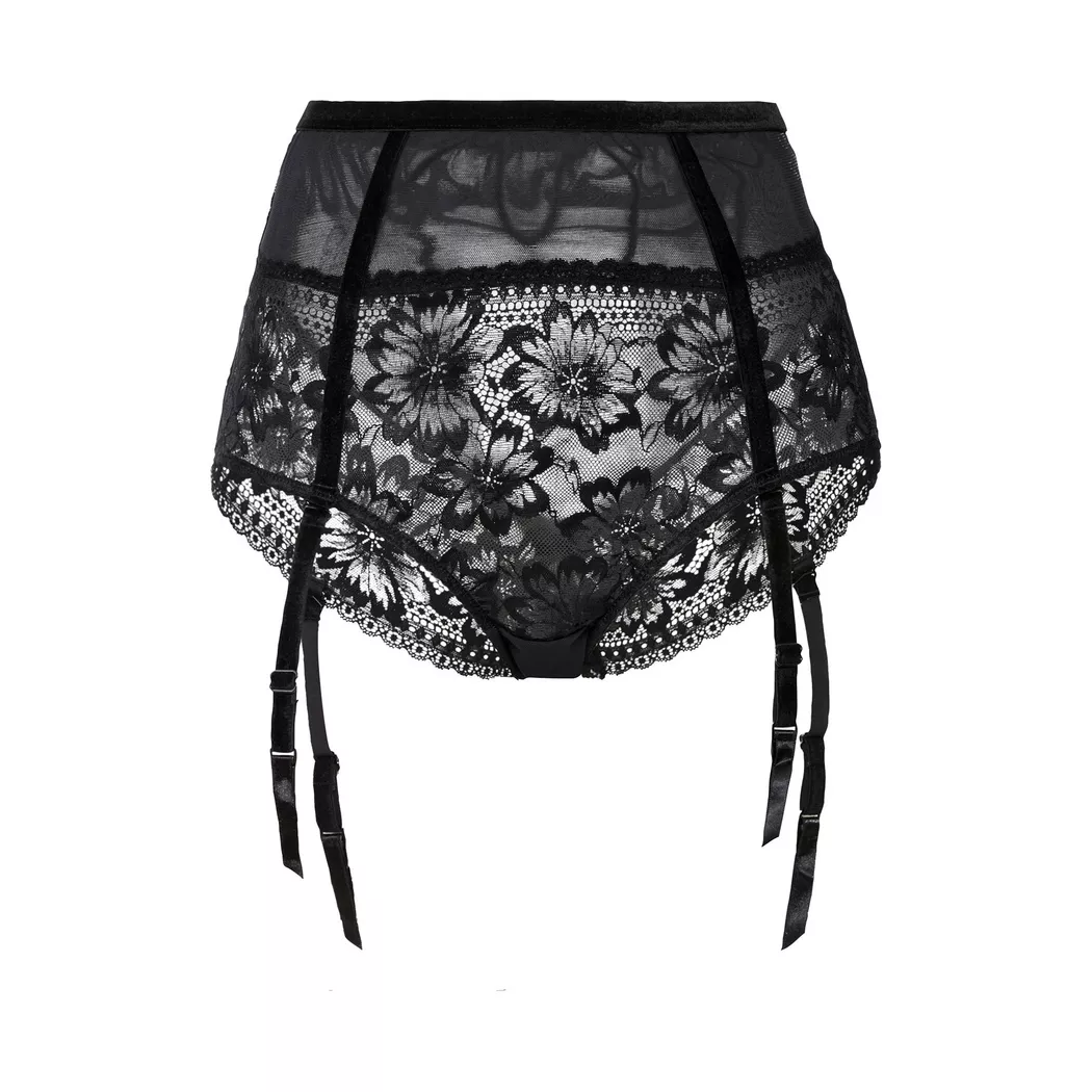 High-Waist-Slip PETITE FLEUR GOLD "Seduction", Damen, Gr. 48/50, schwarz, Spitze, Obermaterial: 85% Polyamid, 15% Elasthan, körpernah, Unterhosen, mit abnehmbaren Strapsen