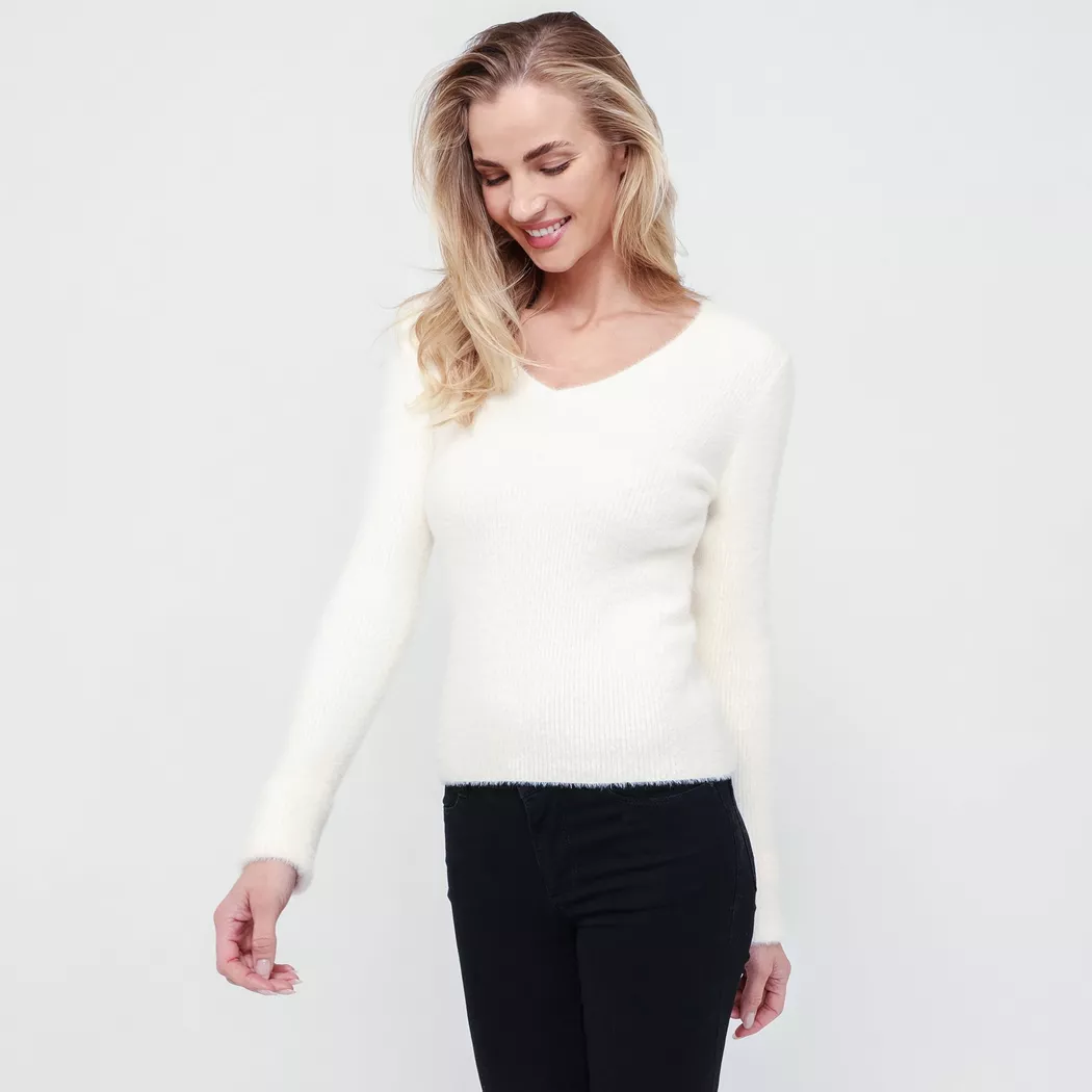 Morgan - Pullover, V-Neck, für Damen, Elfenbein, Größe XS