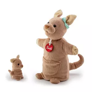 Marionnette à main et bébé kangourou, en peluche
