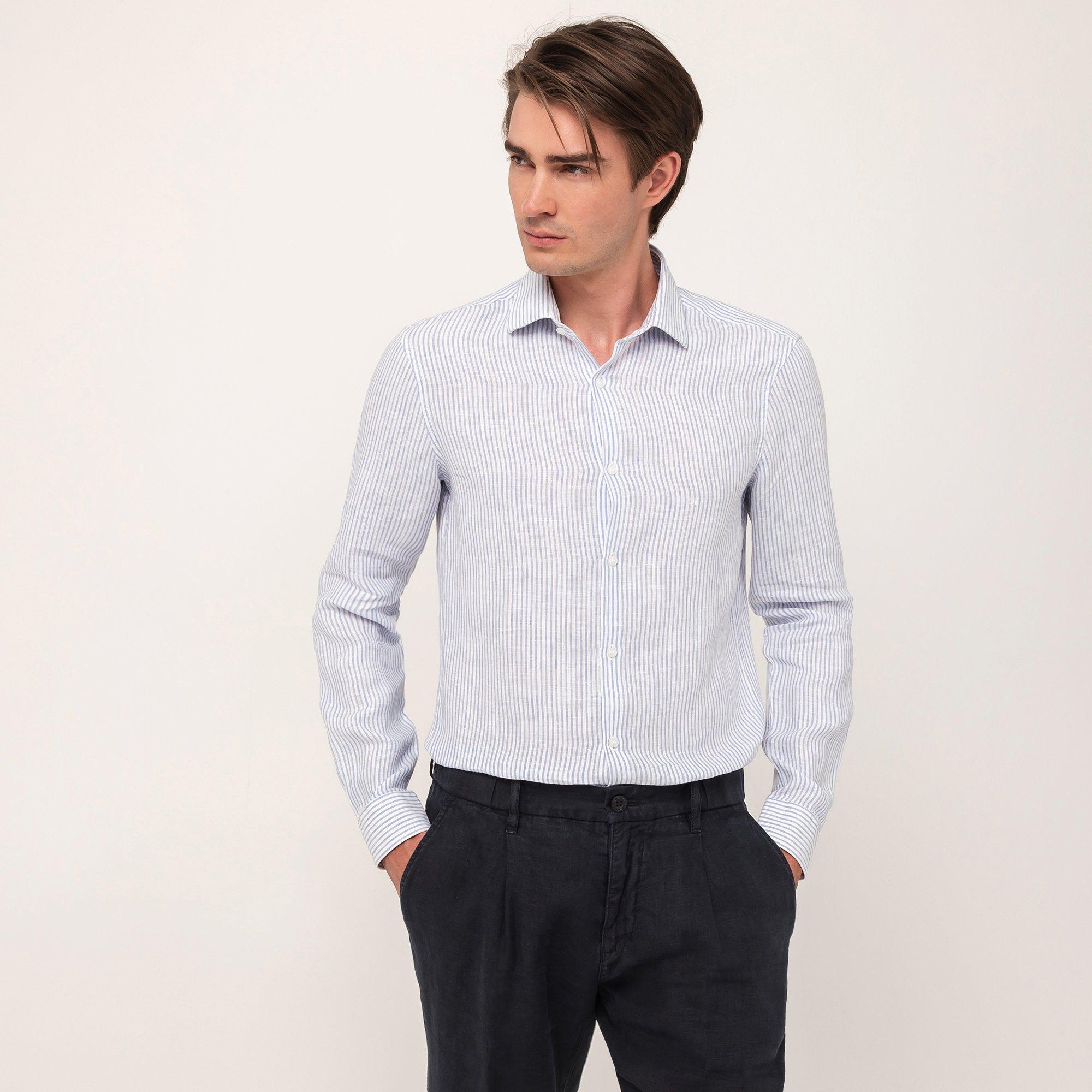 Image of CALVIN KLEIN Hemden Hemd, langarm Linen Stripe Slim Shirt - 38