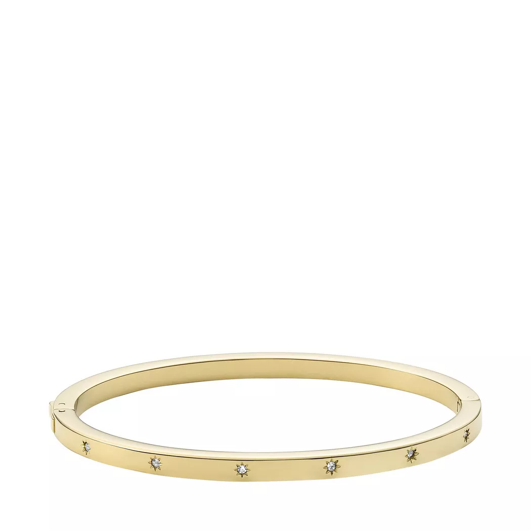Armreif FOSSIL "Schmuck Geschenk Edelstahl VINTAGE GLITZ Stern", gold (gelbgoldfarben, kristallweiß, kristallweiß), Armbänder, Damen, Edelstahl, Armreif, mit Glasstein