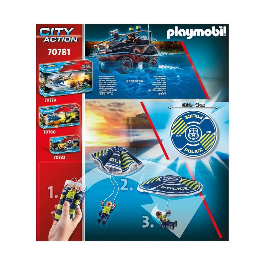 Playmobil  70781 Parachute de la police : Poursuite du véhicule amphibie 