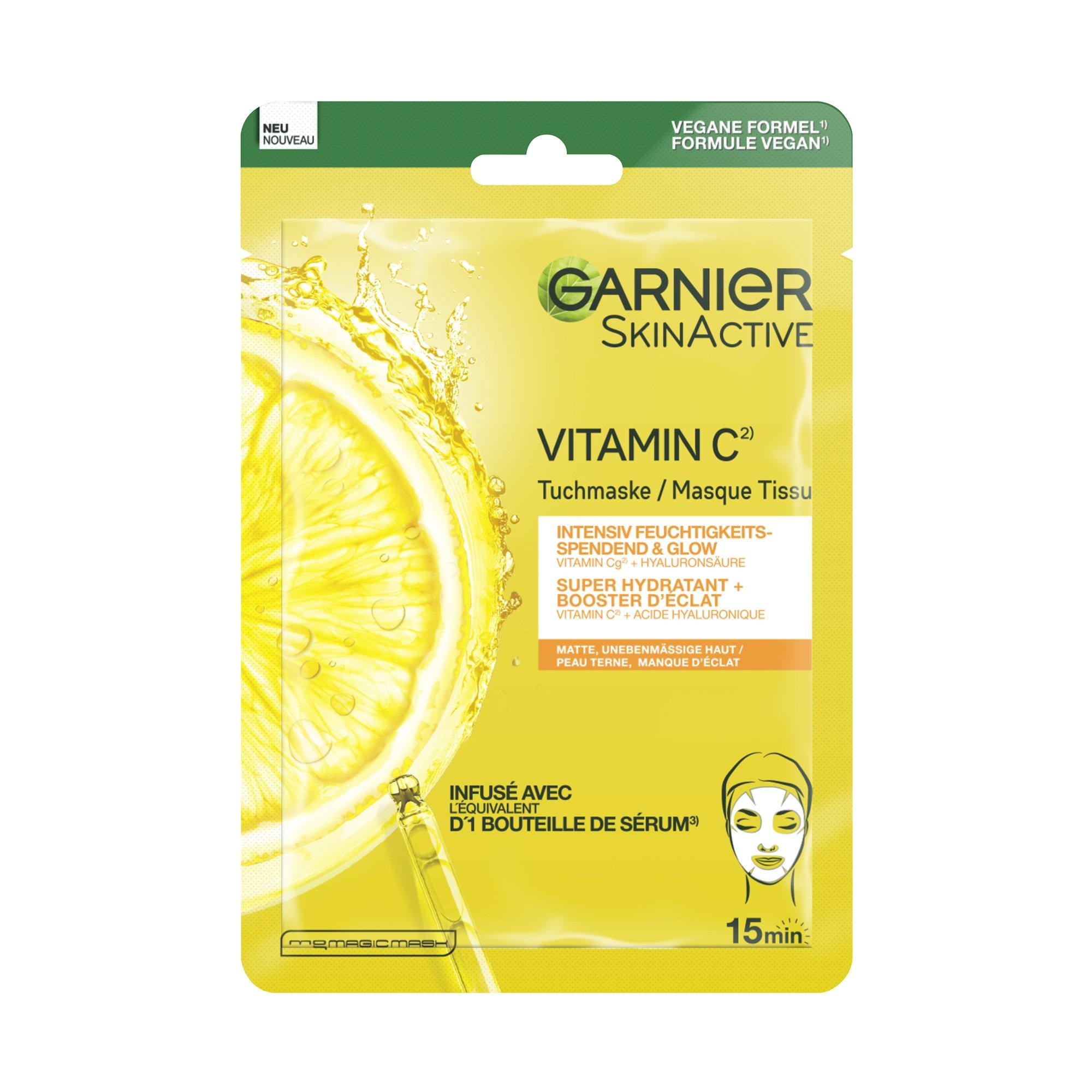 Image of GARNIER SKIN ACTIVE GAR TISSUE MASK VITAMINC SA28GR 140 Vitamin C* Intensiv feuchtigkeitsspendende & Glow Tuchmaske - 28g
