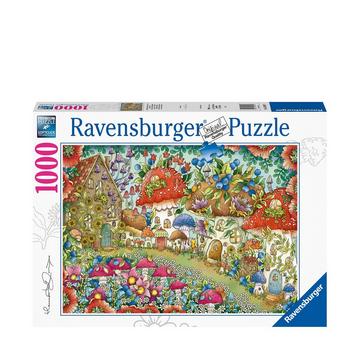 Puzzle, Niedliche Pilzhäuschen in der Blumenwiese - 1000 Teile