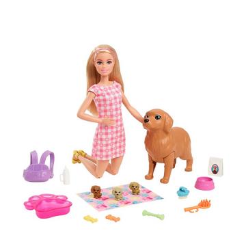 Bambola (bionda) con cane e cuccioli, set incl. accessori