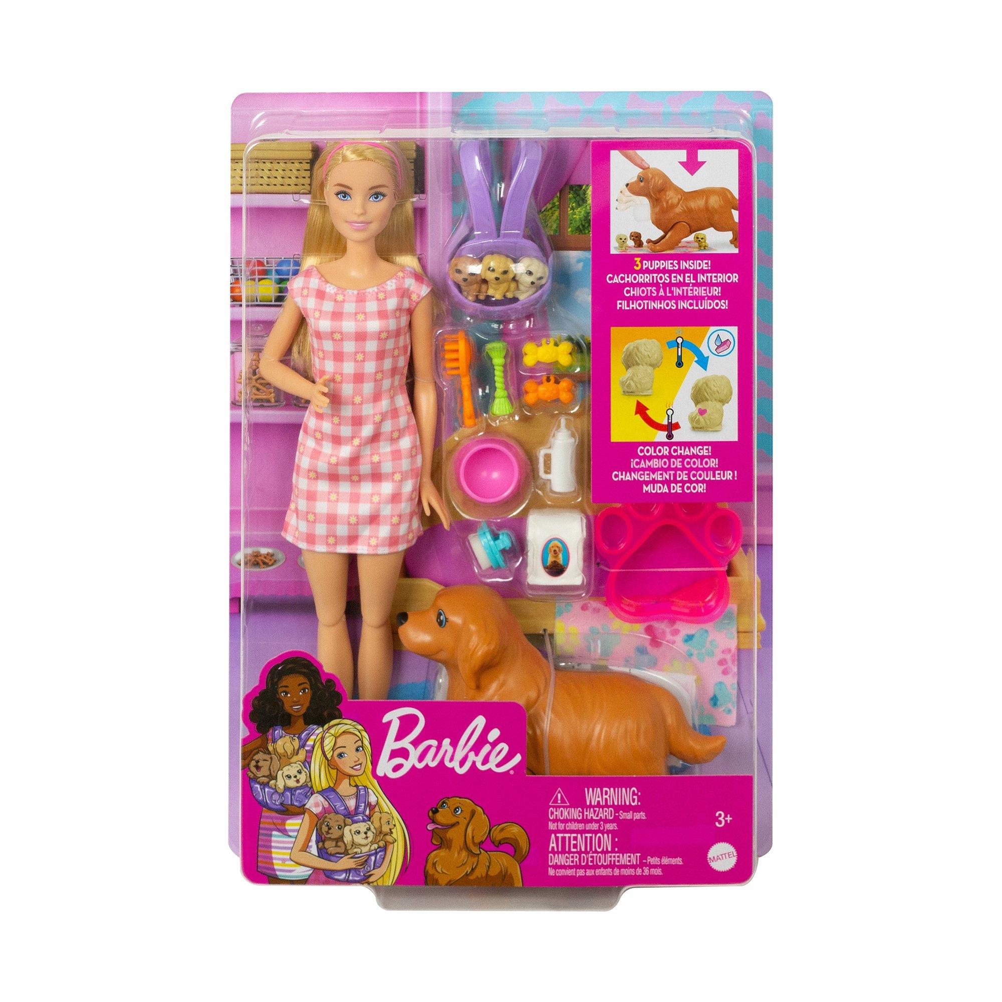 Barbie  Poupée (blonde) avec chien & chiot, set incl. accessoires 