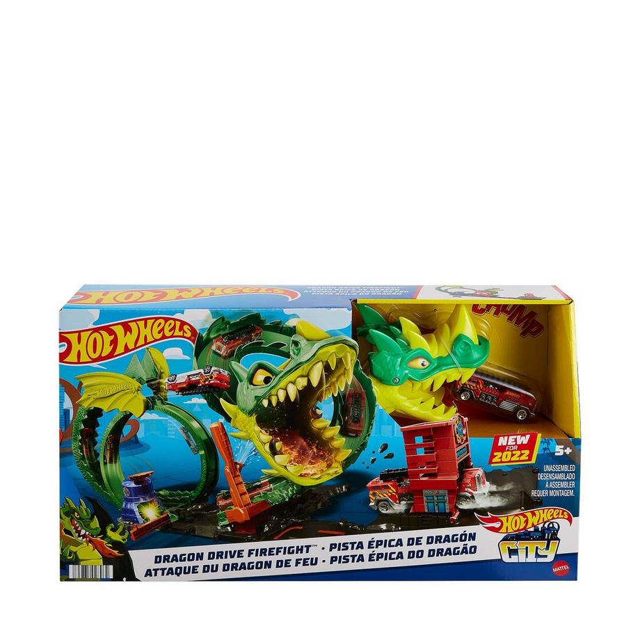 Hot Wheels  playset City Dragon Attack con 1 auto giocattolo 