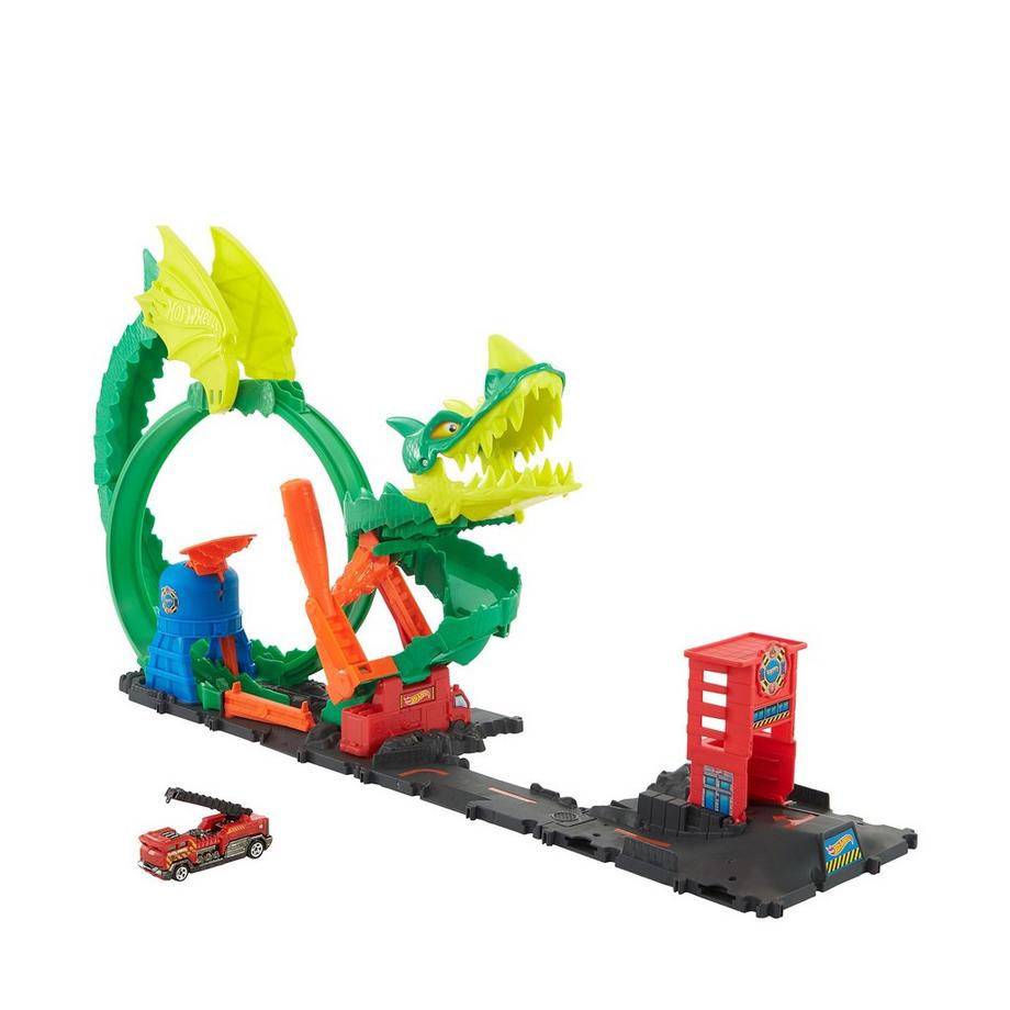 Hot Wheels  playset City Dragon Attack con 1 auto giocattolo 
