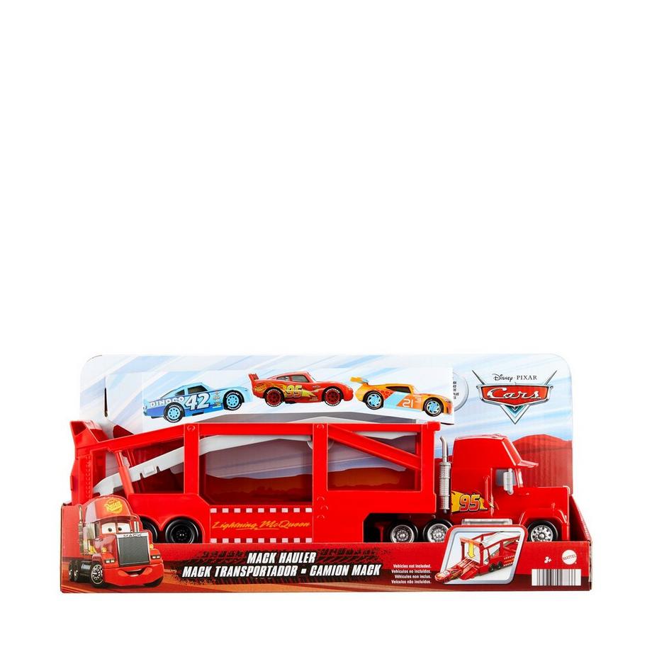 Disney Pixar Cars Transporter Mack avec rampe, long transporteur de voitures pour 12 véhicules