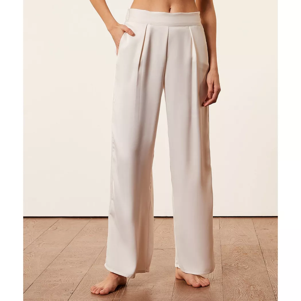 Etam Erina Wide Leg Trousers Ecru L