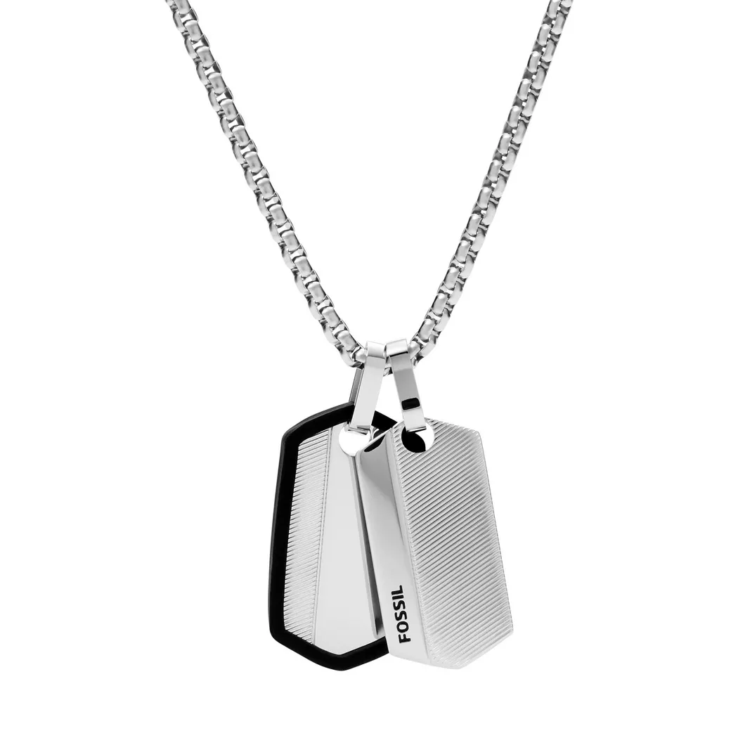 Kette mit Anhänger FOSSIL "Schmuck Geschenk Edelstahl Halskette VINTAGE CASUAL", schwarz (edelstahlfarben, schwarz), Halsketten, Damen, Edelstahl, L: 66 B: 2,8mm, B:2,8mm