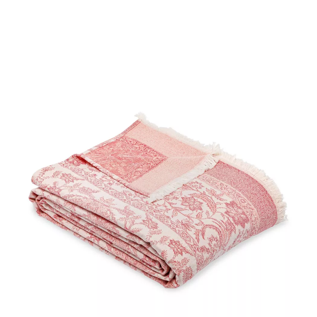 Bassetti - Bettüberwurf, Ostuni T1 Jacquard Floral Bettüberwurf, 150 x 260 cm, Korall