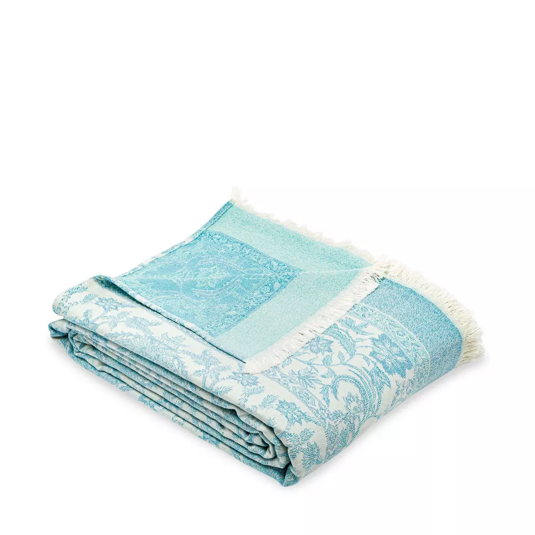 Bassetti - Bettüberwurf, Ostuni T1 Jacquard Floral Bettüberwurf, 150 x 260 cm, Türkisblau
