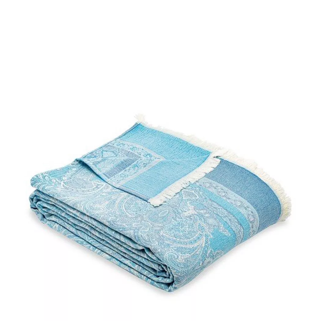 Bassetti - Bettüberwurf, Volterra T4 Jacquard Paisley Bettüberwurf, 220 x 260 cm, Türkisblau