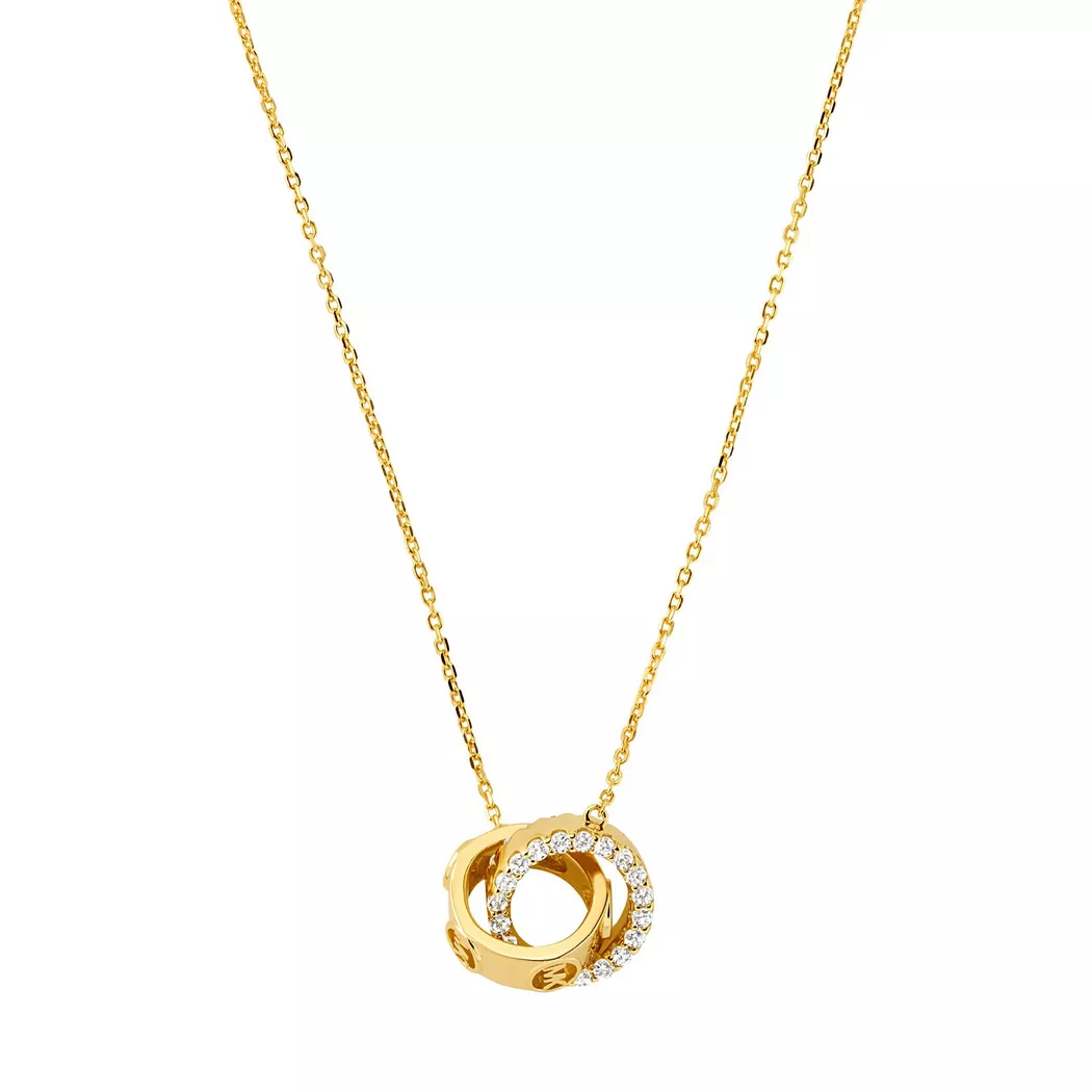 Kette mit Anhänger MICHAEL KORS "Schmuck Geschenk Silber 925 Halsschmuck PREMIUM", gold (gelbgoldfarben, kristallweiß), Halsketten, Damen, Silber 925 (Sterlingsilber), L: 45,5, mit Zirkonia (synth.)