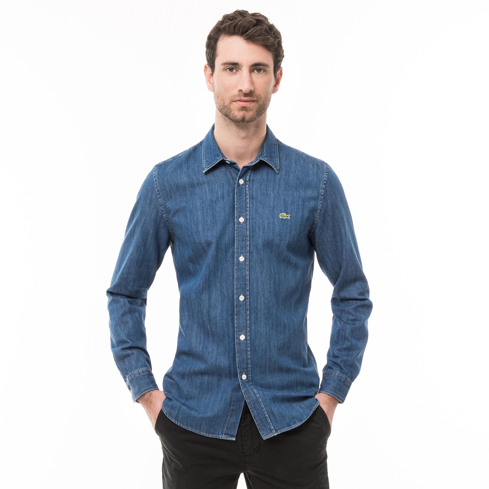 Image of Hemd, Langarm Herren Blau Denim 39