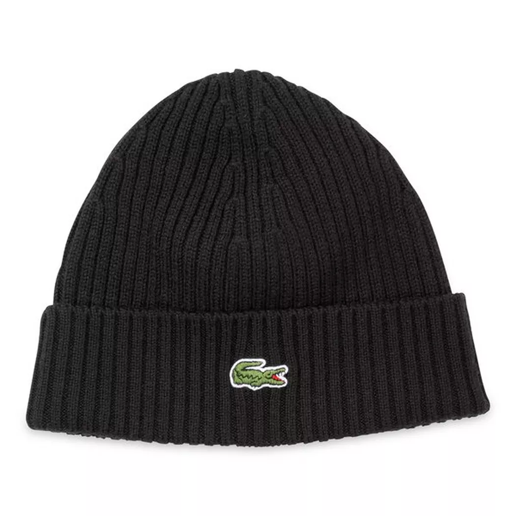 Lacoste Ribbed Wool Beanie, Black, One Size